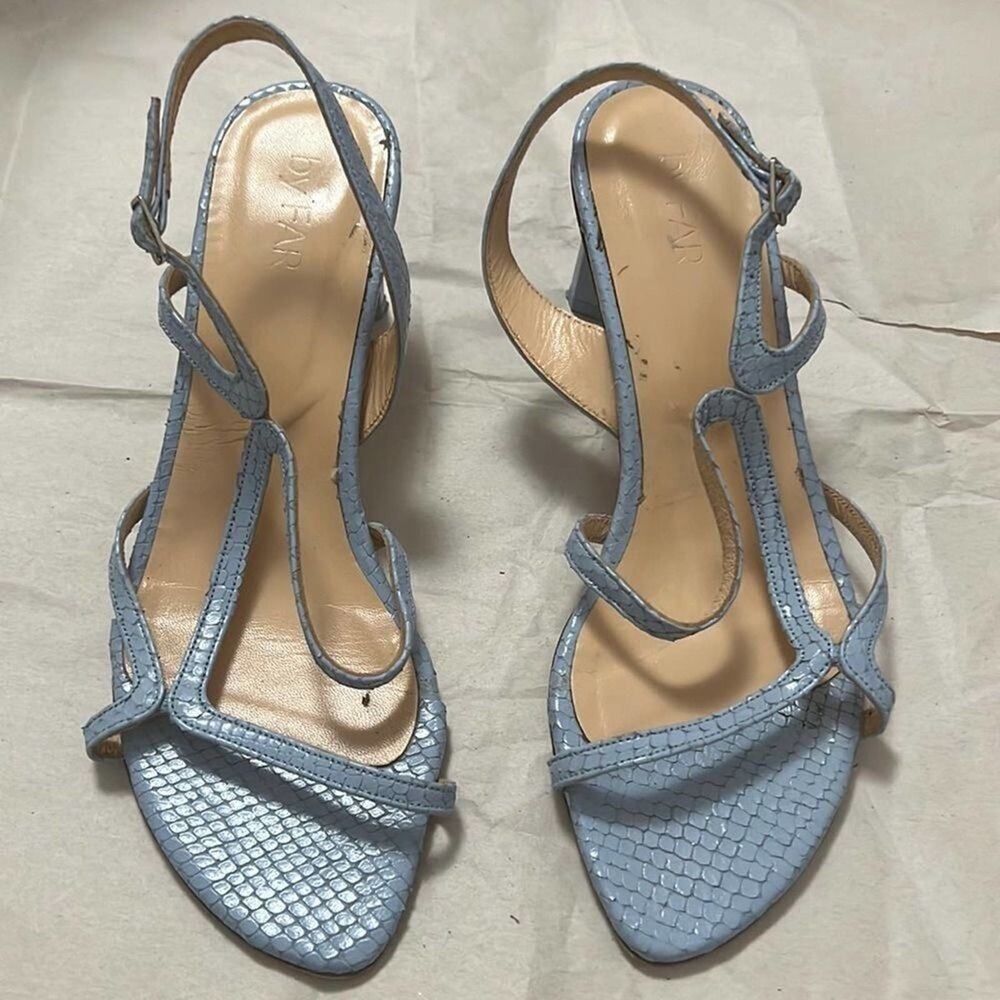 BY FAR BRIGETTE BLUE MID HEEL SANDALS SIZE 9‎